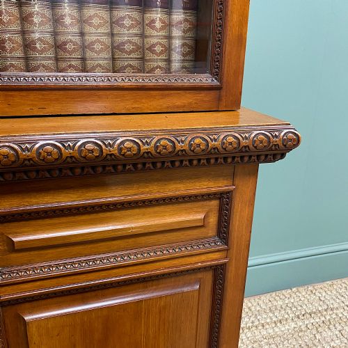 fig 1. Quality Victorian Walnut Antique Glazed Bookcase On Cupboard