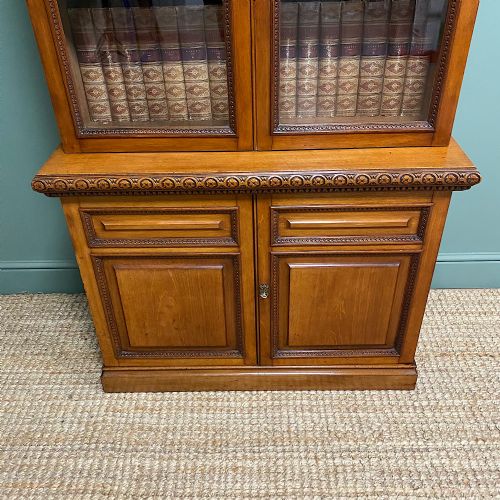 fig 2. Quality Victorian Walnut Antique Glazed Bookcase On Cupboard