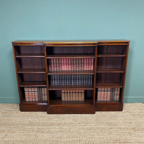 Spectacular Victorian Figured Mahogany Antique Breakfront Open Bookcase