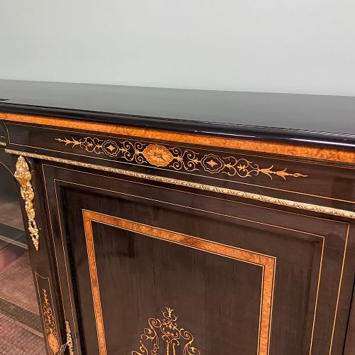 fig 3. Stunning Ebonized Victorian Break-Fronted Antique Credenza