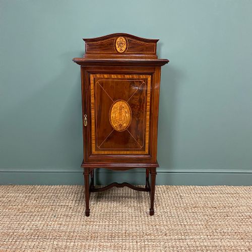 Stunning Victorian Mahogany Inlaid Antique Music Cabinet