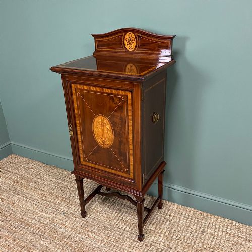 fig 1. Stunning Victorian Mahogany Inlaid Antique Music Cabinet