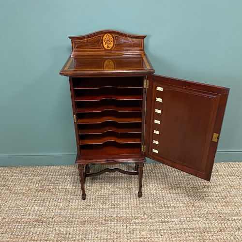 fig 2. Stunning Victorian Mahogany Inlaid Antique Music Cabinet
