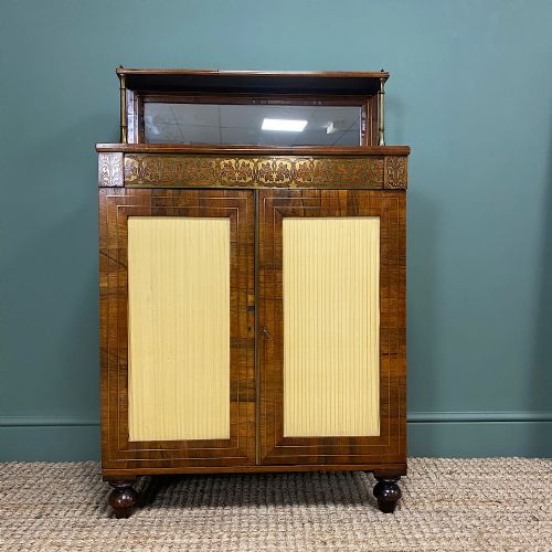 Spectacular Warm Rosewood Antique Cabinet with Brass Inlay