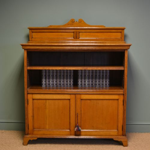 Spectacular Victorian Golden Oak Antique Open Bookcase on Cupboard
