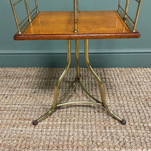ANTIQUE EDWARDIAN BRASS OAK REVOLVING MAGAZINE RACK - ADDITIONAL PHOTO 1