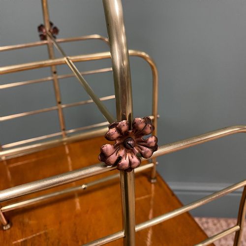 ANTIQUE EDWARDIAN BRASS OAK REVOLVING MAGAZINE RACK - ADDITIONAL PHOTO 5