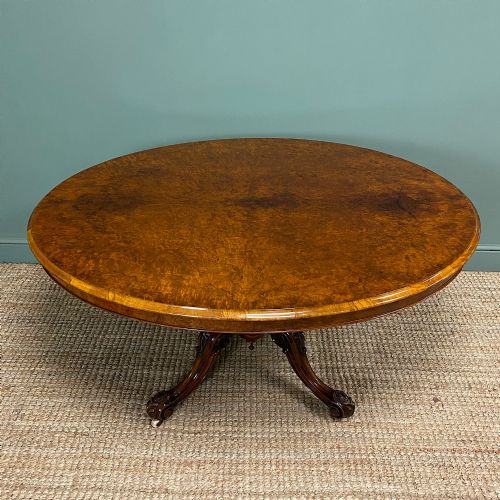 Figured Walnut Oval Victorian Antique Dining Table