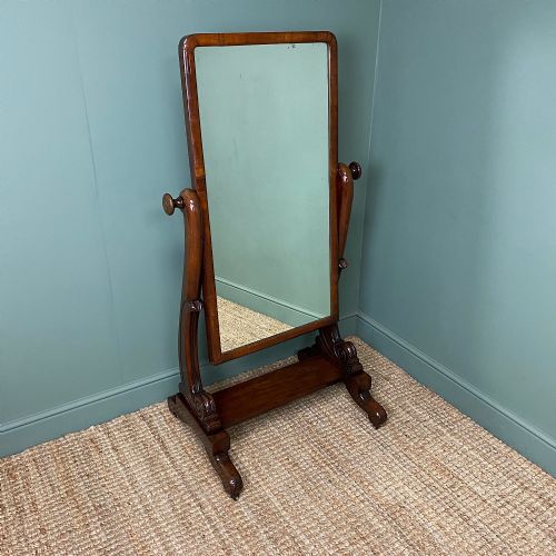 Elegant Small Victorian Mahogany Antique Cheval Mirror
