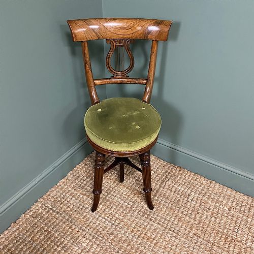 Spectacular Quality Regency Rosewood Antique Revolving Music Chair