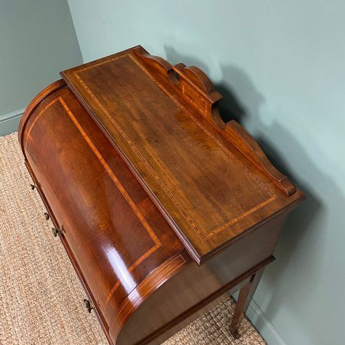 fig 1. Fine Edwardian Inlaid Mahogany Antique Cylinder Desk