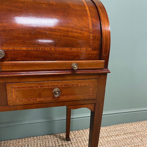 fig 2. Fine Edwardian Inlaid Mahogany Antique Cylinder Desk