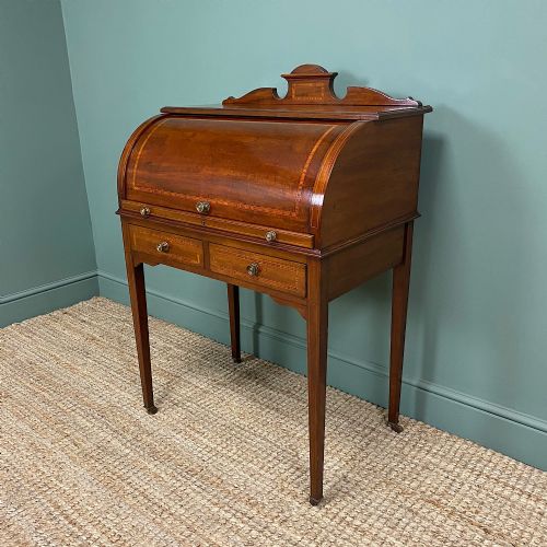 fig 3. Fine Edwardian Inlaid Mahogany Antique Cylinder Desk