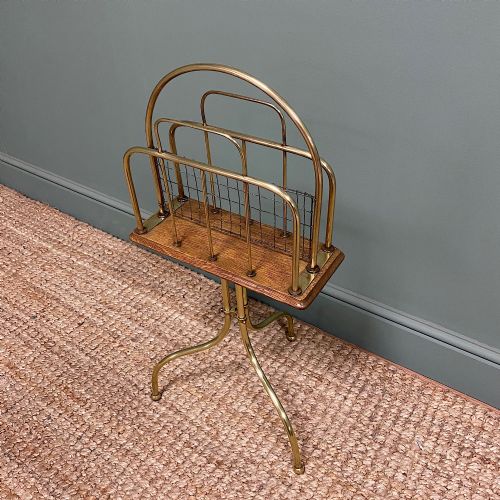 fig 1. Antique Edwardian Brass & Oak Revolving Book Stand