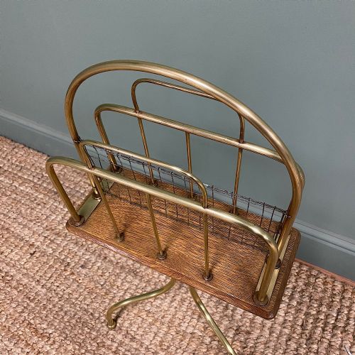 fig 2. Antique Edwardian Brass & Oak Revolving Book Stand
