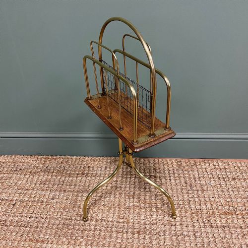 fig 3. Antique Edwardian Brass & Oak Revolving Book Stand