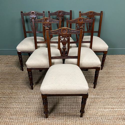 Set of Six Edwardian Walnut Antique Dining Chairs