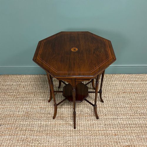 Striking Figured Rosewood Victorian Inlaid Antique Occasional Table