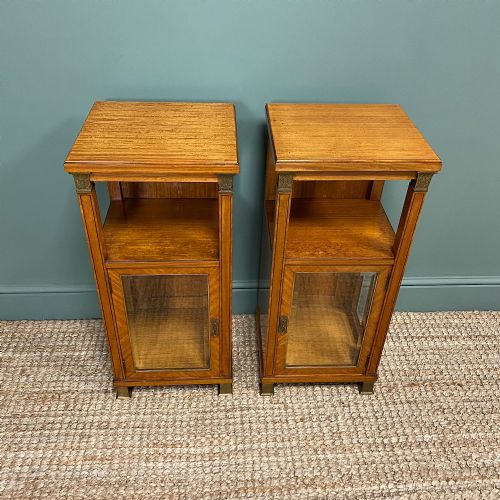 Unusual Pair of Victorian Satinwood Antique Cabinets
