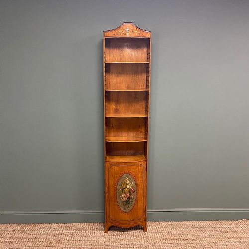 Spectacular Edwardian Satinwood Slim Antique Bookcase
