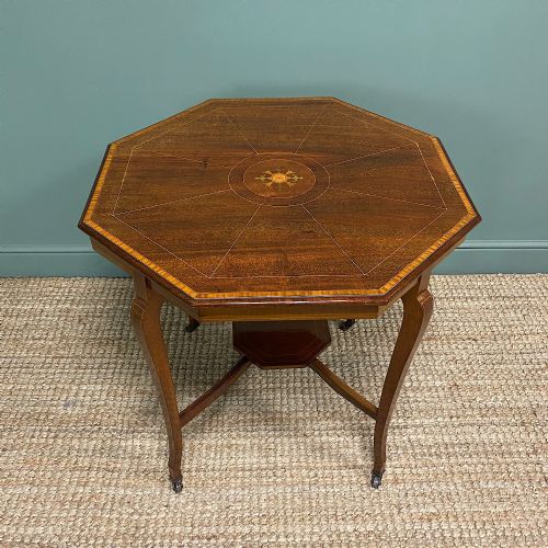 SPECTACULAR QUALITY INLAID MAHOGANY ANTIQUE CENTRE TABLE LAMP TABLE - ADDITIONAL PHOTO 2