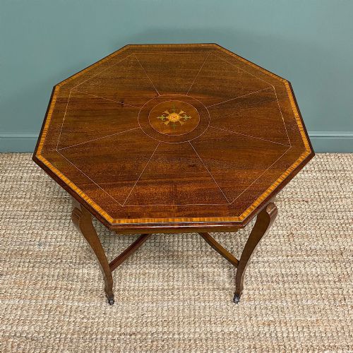 SPECTACULAR QUALITY INLAID MAHOGANY ANTIQUE CENTRE TABLE LAMP TABLE - ADDITIONAL PHOTO 3