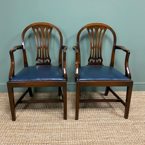Elegant Pair of Edwardian Walnut Hepplewhite Design Antique Carver Chairs