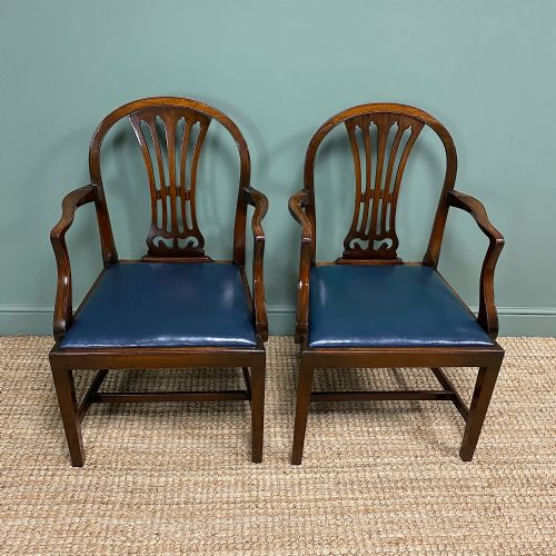 fig 1. Elegant Pair of Edwardian Walnut Hepplewhite Design Antique Carver Chairs