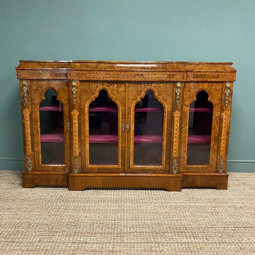 High Quality Victorian Burr Walnut Antique Credenza
