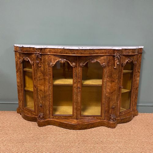 Spectacular Burr Walnut Serpentine Antique Credenza
