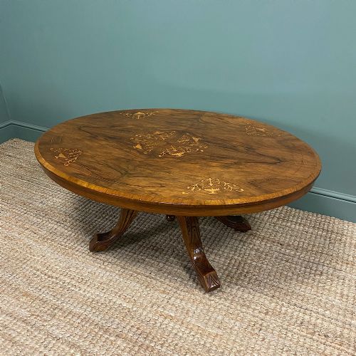 Spectacular Inlaid Walnut Antique Coffee Table
