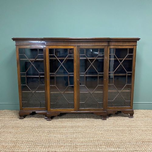Edwardian Walnut Break Fronted Antique Bookcase
