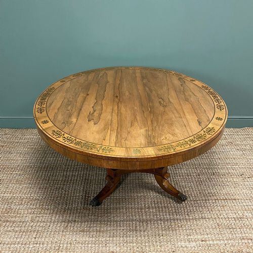 Spectacular Mellow Rosewood and Brass Inlaid Regency Circular Centre Table