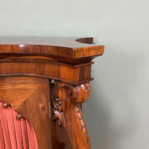 SPECTACULAR FIGURED ROSEWOOD SERPENTINE VICTORIAN ANTIQUE CREDENZA - ADDITIONAL PHOTO 1