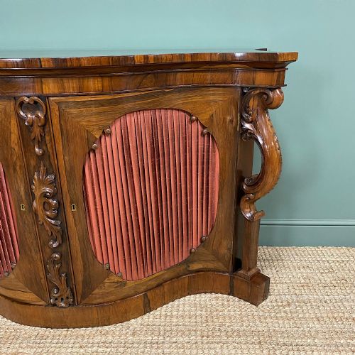 SPECTACULAR FIGURED ROSEWOOD SERPENTINE VICTORIAN ANTIQUE CREDENZA - ADDITIONAL PHOTO 3