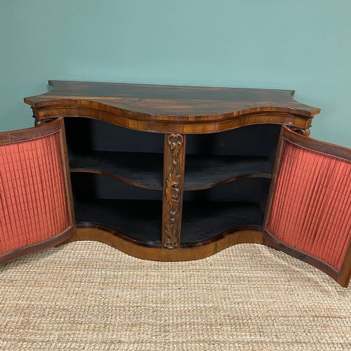 SPECTACULAR FIGURED ROSEWOOD SERPENTINE VICTORIAN ANTIQUE CREDENZA - ADDITIONAL PHOTO 4