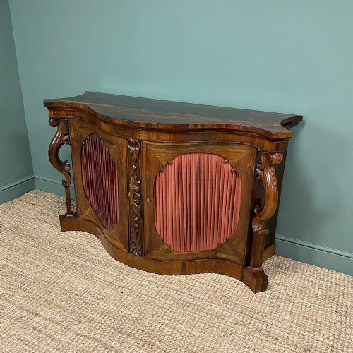 SPECTACULAR FIGURED ROSEWOOD SERPENTINE VICTORIAN ANTIQUE CREDENZA - ADDITIONAL PHOTO 5