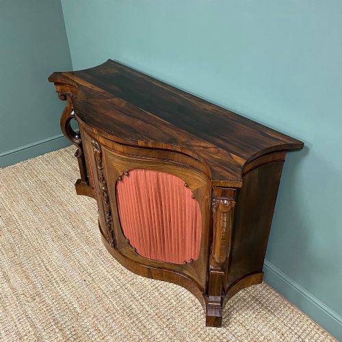 SPECTACULAR FIGURED ROSEWOOD SERPENTINE VICTORIAN ANTIQUE CREDENZA - ADDITIONAL PHOTO 6