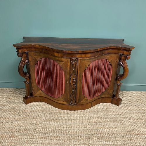 SPECTACULAR FIGURED ROSEWOOD SERPENTINE VICTORIAN ANTIQUE CREDENZA - ADDITIONAL PHOTO 7