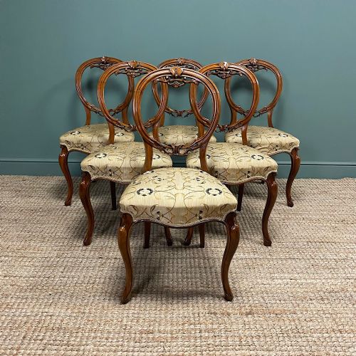 Elegant Set of 6 Victorian Walnut Antique Dining Chairs
