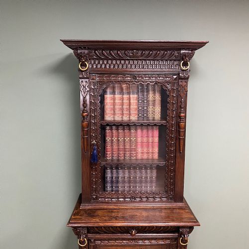fig 1. Victorian Carved Oak Antique Bookcase