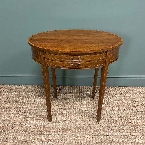 Elegant Victorian Oval Mahogany Small Antique Writing Table
