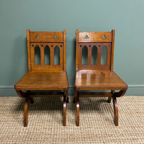 Quality Pair of Oak Hall Chairs by Shoolbred

