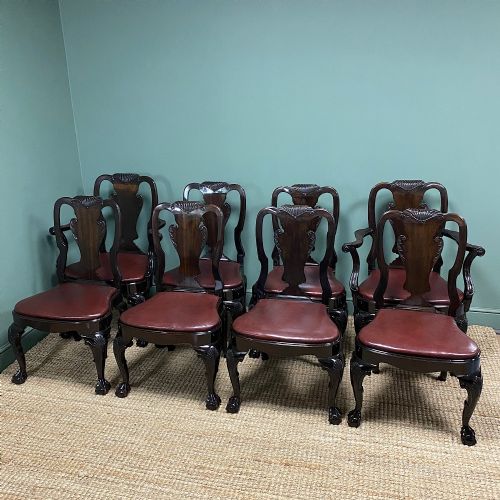 Set of 8 Edwardian Antique Walnut Dining Chairs
