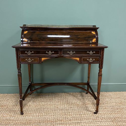 Spectacular Quality Victorian Rosewood Inlaid Antique Writing Desk
