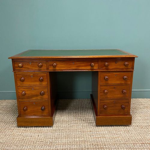 LARGE VICTORIAN MAHOGANY ANTIQUE PEDESTAL DESK