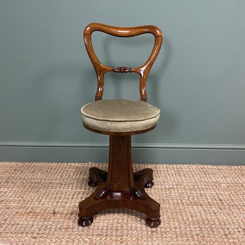 Spectacular Quality Regency Rosewood Antique Revolving Music Chair
