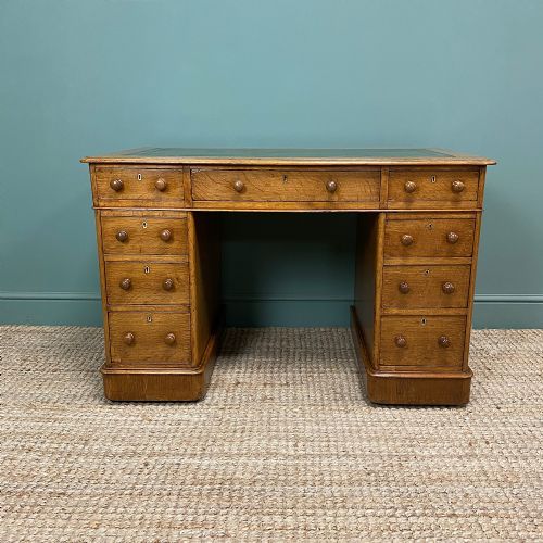 Victorian Golden Oak Antique Pedestal Desk

