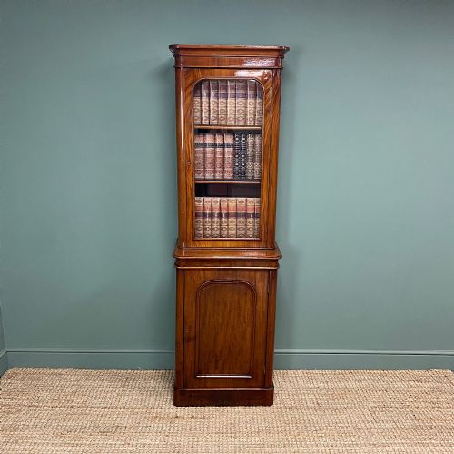 Tall Slim Victorian Mahogany Antique Bookcase on Cupboard
