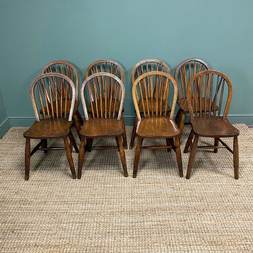 Eight Country House Elm Antique Kitchen Chairs
